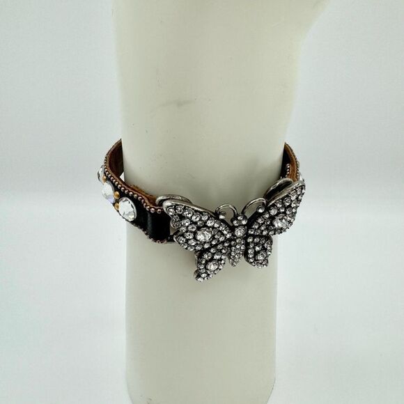 Gucci Butterfly Crystal Studded Bracelet Leather - Picture 1 of 13